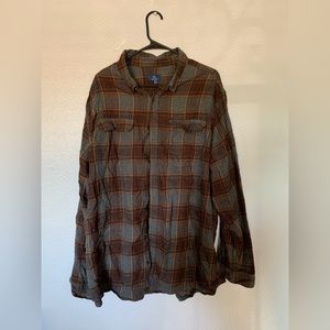 Men’s orange brown grey plaid flannel